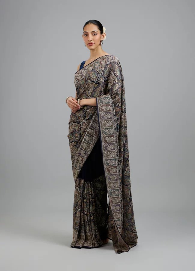 Indigo Blue Georgette Festive Saree - Image 5